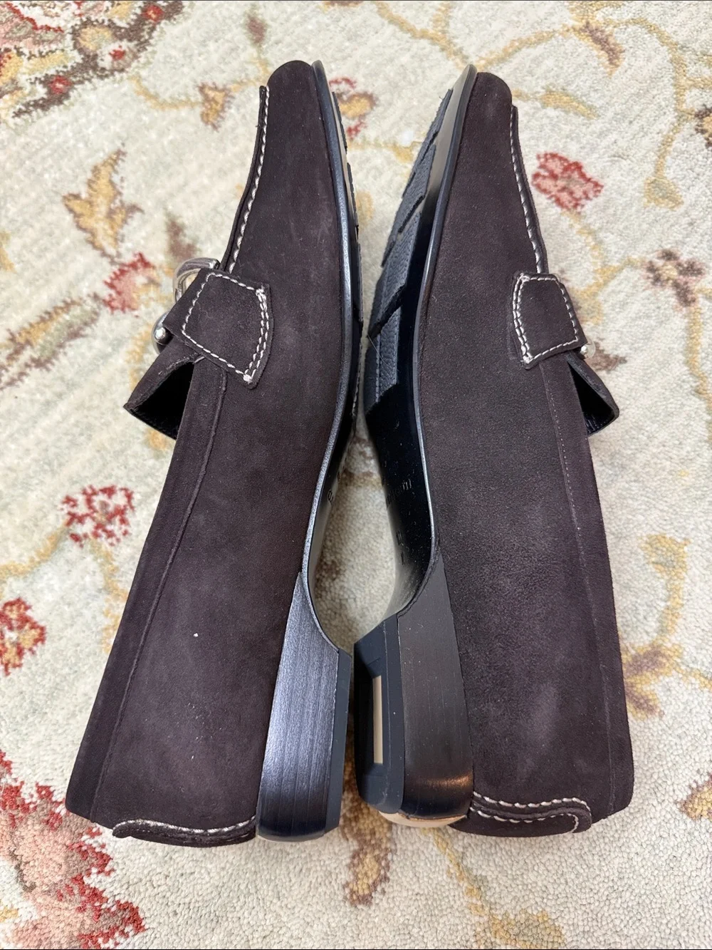 Claudia Ciuti Dark Brown Suede Slip-On Loafers with Silver Chain Accent